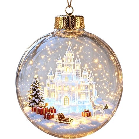 Boule à neige lumineuse en acrylique transparent, décor de Noël, château de glace 3D à suspendre au sapin, décoration de fêtes (1/5)