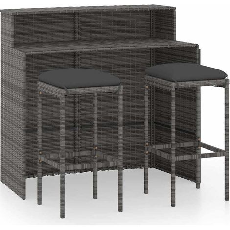 Maison Exclusive - Set Bar da Giardino 3 pz con Cuscini Grigio (1/5)