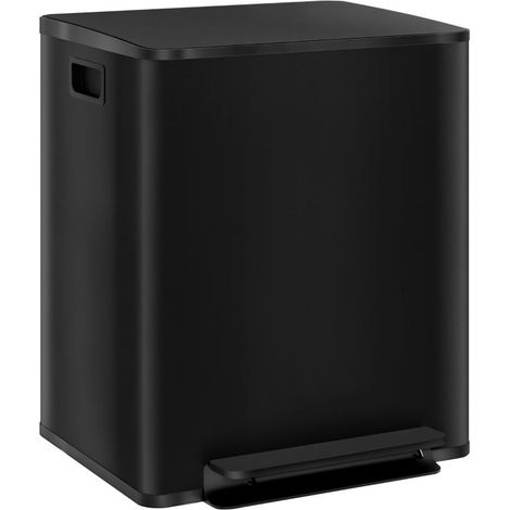 Poubelle double bac 50 L en acier inoxydable, supports pour désodorisants inclus, couleur noire (1/5)