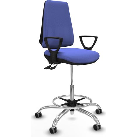 Taburete Elche AS bali azul claro brazos fijos base cromada ruedas 65mm engomadas
