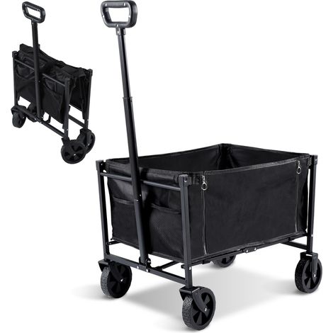 TolleTour Carro de jardín Carro de transporte manual plegable, carga máx. 80kg para camping, jardinería, compras Negro