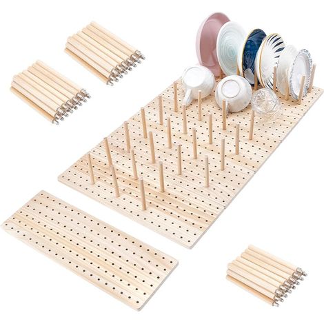 Lot de 6 organiseurs tiroir en bois perforé – 40 chevilles et vis incluses Organisation plats cuisine, assiettes, récipients alimentaires (43,2 x 15 cm) - (1/5)