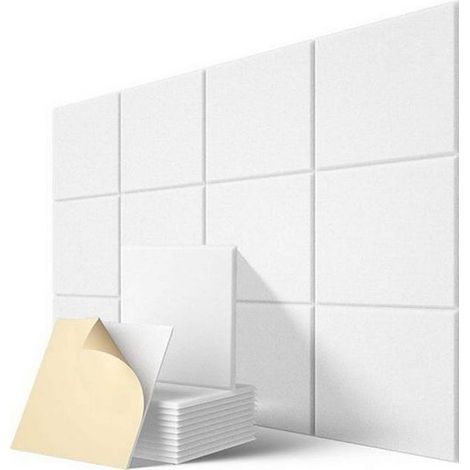 Paneles acústicos autoadhesivos, paquete de 12, relleno de poliéster fonoabsorbente de 30x30x1 cm, paneles de pared insonorizados de alta densidad. (1/5)
