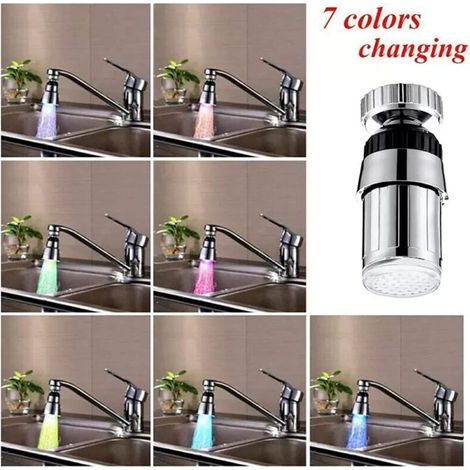 Robinet d'eau à LED 7 couleurs changeantes automatiquement, rotation à 360 degrés, robinet d'évier pour cuisine et salle de bain (7 couleur-1 PCS-360°) (1/2)