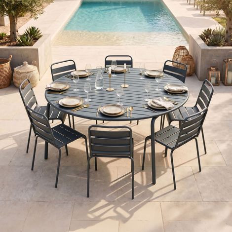 Ensemble table de jardin 180 cm + 8 chaises en métal gris - BACA (1/5)
