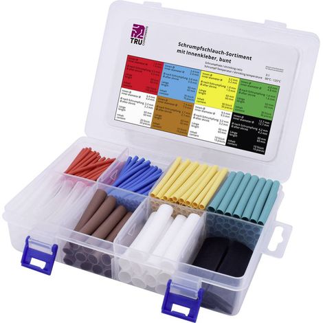 TRU COMPONENTS T1807CA007 Assortiment de gaines thermorétractables rouge, bleu, jaune, vert, transparent, marron, blanc, noir Taux de retreint:3:1 30 C079581 (1/2)