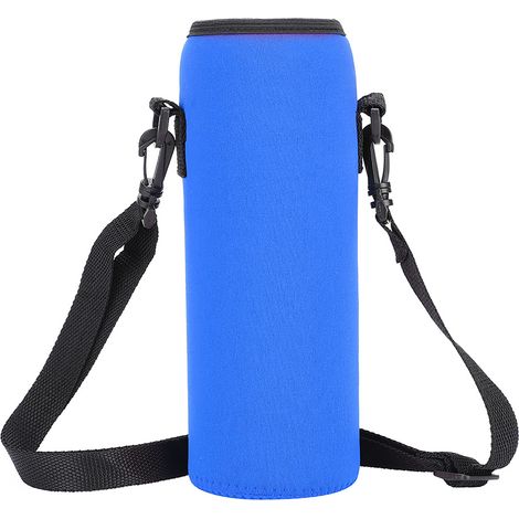 Gourde de 1000 ml avec housse isotherme, sac de transport en néoprène et bandoulière, bleu (1/5)