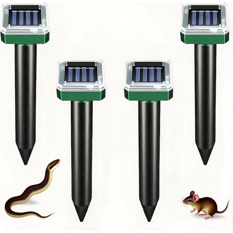 Répulsif à rats solaire 4 pièces - Répulsif à ultrasons contre les nuisibles - Répulsif à rats d'extérieur - Répulsif à ultrasons pour oiseaux d'extérieur - Noir - 6,5 × 6,5 × 26,5 cm - Plastique (1/5)