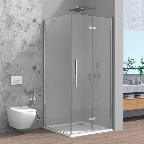 Box doccia angolare a soffietto 90x90 in vetro temperato trasparente con profili cromo Neos