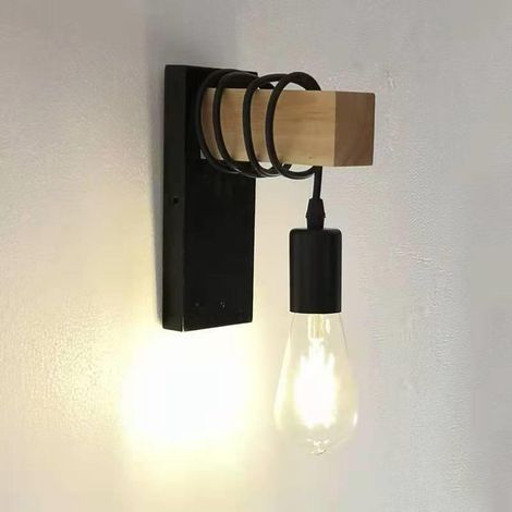 Simple retro wall lamp bedroom bedside lamp (E27 black iApplique Murale Rétro Noir en Fer – Style Moderne, Douille E27 pour Chambre, Salon, Chevet (Sans Ampoule)ron lamp cup model without light source (1/4)