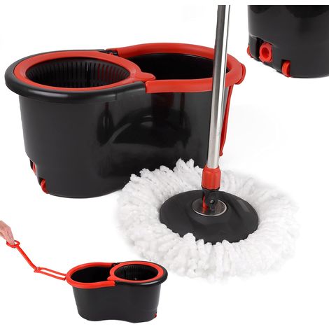 Ensemble serpillère et Seau de Nettoyage du Sol avec Bouchon de Sortie d'eau, Roues Pratiques, poignée Extensible et tête de Balai rotative à 360° (1/5)