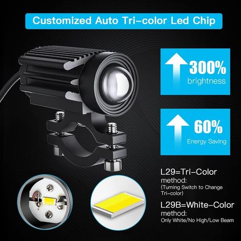 Set di 2 fendinebbia a LED - Per moto, camion, SUV e trattori - Luci da lavoro fuoristrada bicolore ambra/giallo-bianco 6000L 6000K (1/5)