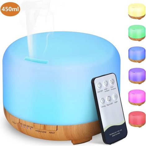 Difusor de aromas de 450 ml con temporizador y LED de 7 colores – Humidificador ultrasónico – Acabado en madera (1/5)