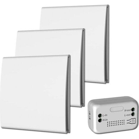 Drahtloser Schalter, dessen Sender über einen manuellen Knopf zur mechanischen Stromerzeugung verfügt und der weder Verkabelung noch Batterien benötigt. (3 zu 1) (1/5)