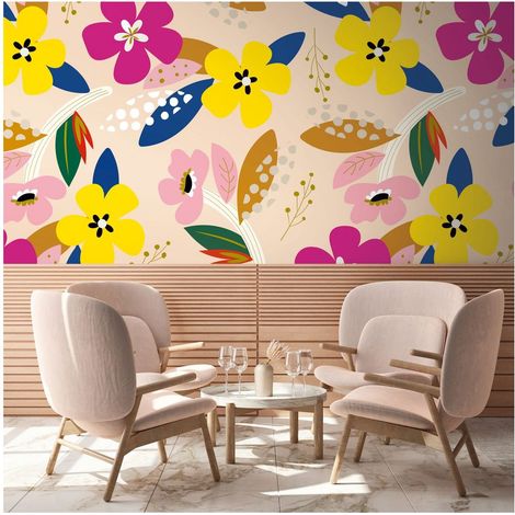 Photo wallpaper Profhome 392091 hot embossed non-woven wallpaper smooth with floral pattern matt beige yellow purple blue 1.59 m x 2.8 m (1/4)