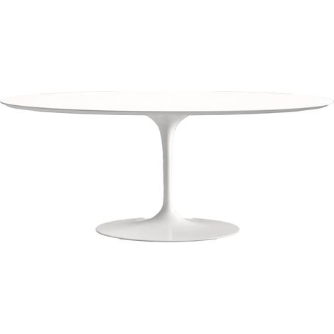 Les Tendances – Table ovale tulipe 160 cm – Plateau stratifié blanc brillant – Pied central métal blanc – 6 à 7 places – Fabrication italienne (1/5)