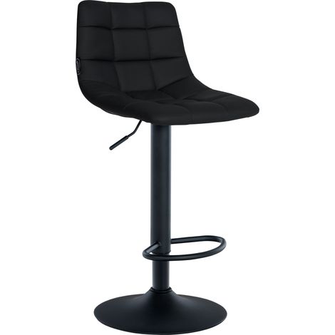 Sgabello da bar moderno in PVC nero con motivo trapuntato e base a tromba in metallo nero (100005649)