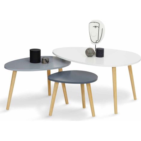 Set di 3 tavolini nidificanti GAIA laccati bianchi e grigi in stile scandinavo (1/5)