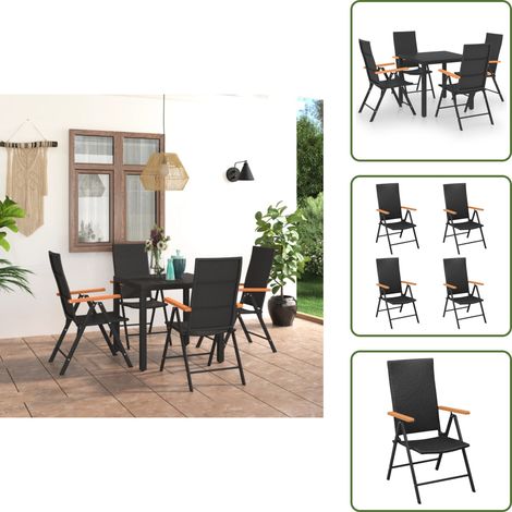 5-tlg. Garten-Essgruppe Schwarz und Braun - Gartensessel - Gartentisch - Rattan Gartenmöbel - Outdoor Möbel - Gartenmöbel Set (1/5)