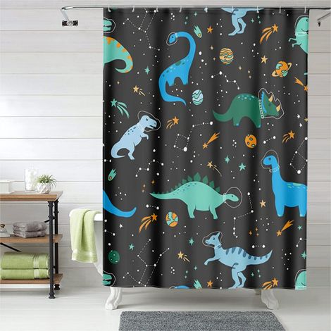 Rideau de douche dinosaures illustration ludique, tissu imperméable, 150x180 cm (1/5)