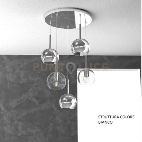 SOSP. BIANCO TONDA 5 LUCI VETRI TUTTI PICCOLO (2X TR+ 3X CR) 1155BI-S5 TP-TC