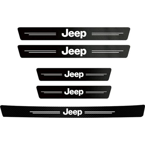 (5 pièces) Protections de seuil de porte de voiture en fibre de carbone de haute qualité, compatibles avec Jeep Wrangler, Grand Cherokee, Compass, Wagoneer, Gladiator, Avenger et XJ. (1/4)