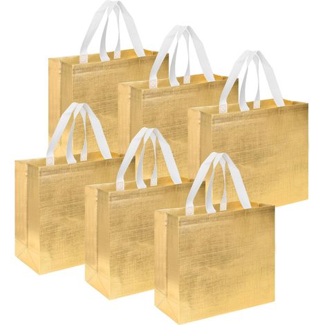 Sac Cadeau en Tissu Non Tissé Doré Brillants 32 x 12 x 28 cm Lot de 6 (1/5)