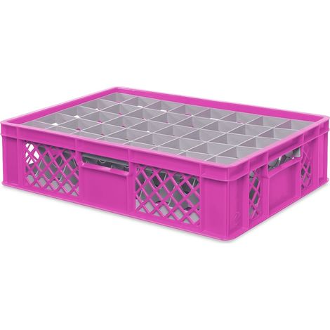 BRB Gläserkiste 600x400 mm für 15, 24, 33 oder 40 Gläser, farbig (Pink, für 40 Gläser Ø 67 mm, Glashöhe max 122 mm)