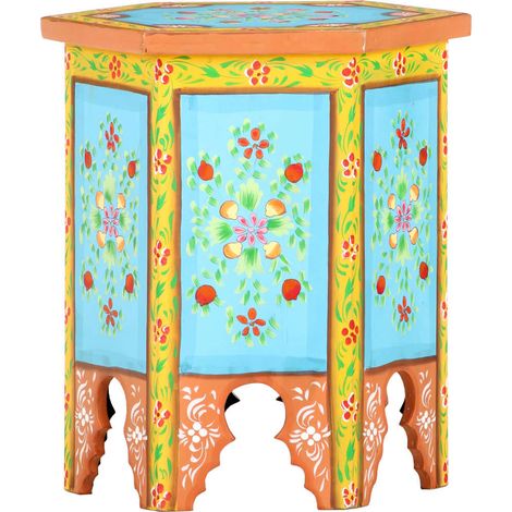 Tavolino Dipinto a Mano Multicolore 38x33x42 cm Massello Mango vidaXL (1/5)