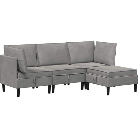 Set di mobili per il soggiorno 4 pcs Grigio Chiaro Velluto vidaXL