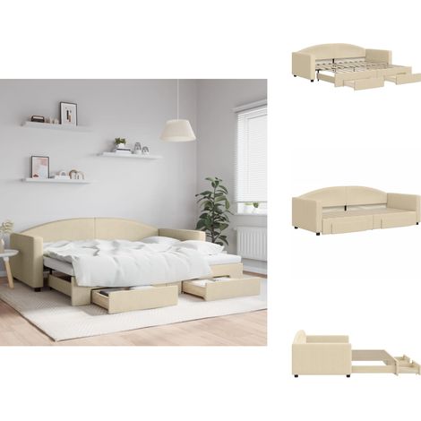Tagesbett Ausziehbar mit Schubladen Creme 90x200 cm Stoff - Sofa Bett - Gästebett - Schlafsofa - Doppelbett - Tagesbett (1/5)