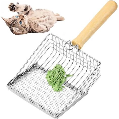 Pelle à litière en métal - Pelle à litière pour chat - Pelle à déjections - Pelle à litière pour chat - Pelle à litière pour chat à long manche - Jaune (1/4)