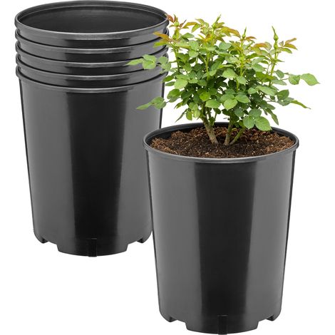 Garronda Blumentopf rund Kunststoff Ø18 x 21,5 cm (4L) 5er Set mit Drainagelöchern Pflanztopf robustes PP Pflanzgefäß für Garten Gewächshaus Balkon Anzucht Innen Außenbereich Schwarz GD-0204