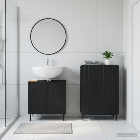 vidaXL 2 Piece Bathroom Cabinet Set ZWOLLE Black Engineered Wood (1/5)