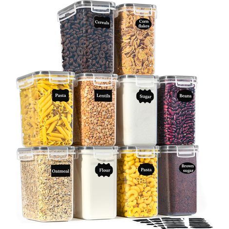 1.4L Boite de Rangement Cuisine Lot de 10, Bocaux Hermetiques Alimentaires en Plastique Scellée avec Couvercle, pour Stocker Les Cereales, Pâtes, Farine, Nourriture pour Animaux de Compagnie (1/5)