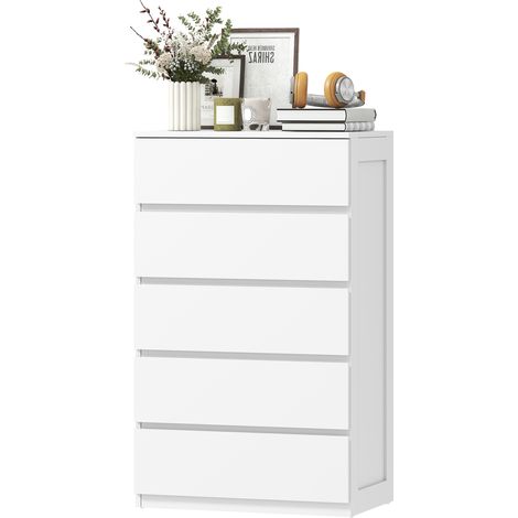 Commode 5 tiroirs meuble de rangement sans poignées design minimaliste 60 x 39 x 100 cm blanc