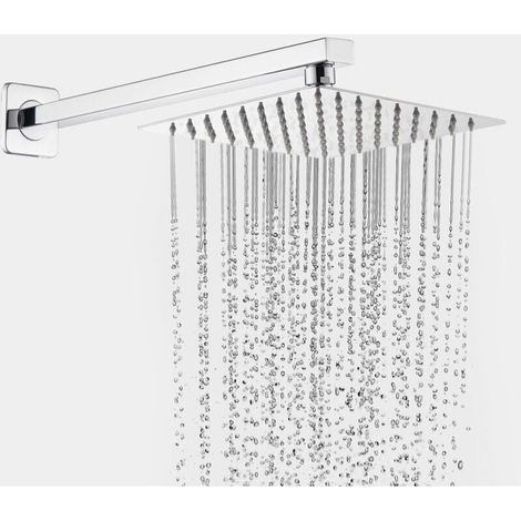Tête de Douche Carrée Inox 20cm - Économe en Eau, Jet Pluie, Filetage 1/2", Rotative 360°, Inclinable, Installation Facile
