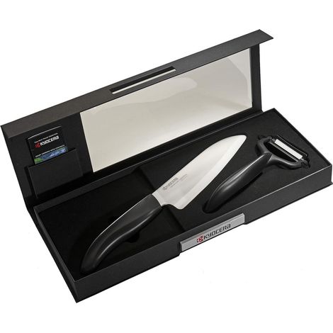 Kyocera Set coltello da cucina + pelaortaggi, Nero