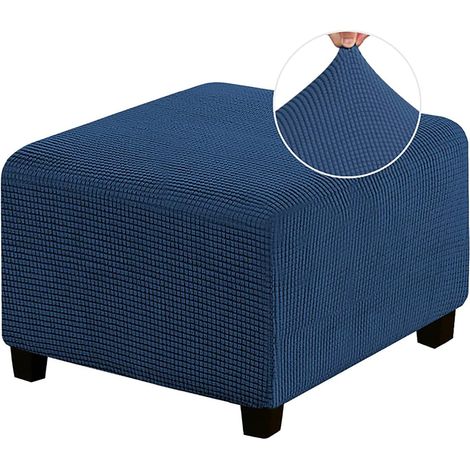 Copripoggiapiedi quadrato, funzionale copripoggiapiedi in tessuto jacquard spesso ed elastico, coprimobile antiscivolo rimovibile, blu scuro, taglia M (1/5)