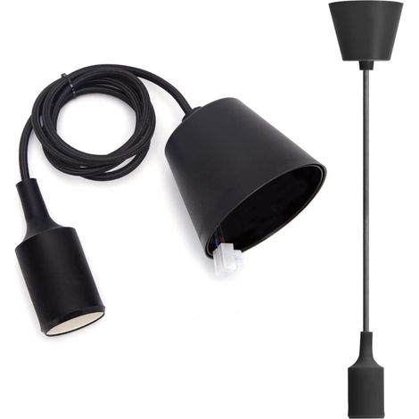 E27 Fassung, Pendelleuchte Esstisch, Höhenverstellbar, E27 Pendelleuchte mit 1m Kabel, Pendelleuchte mit Deckenhalterung, Kinderlampe, DIY Dekobeleuchtung, Schwarz (1/5)