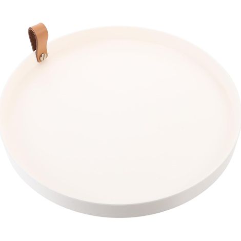 Plateau de Rangement Rond pour Cosmétiques et Articles de Toilette Blanc en Cuir PU Résistant Plateau Décoratif Simple et Moderne pour Salle de Bain'-'- (1/5)