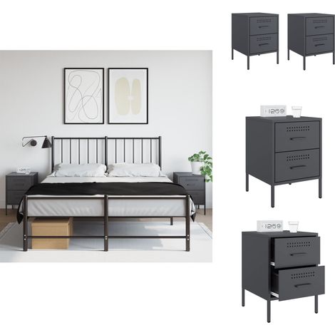 Tables de chevet 2 pcs anthracite 36x39x50,5 cm acier - Table De Chevet Industrielle - Table De Nuit - Meuble De Chambre - Rangement Tiroir - Design Moderne (1/5)