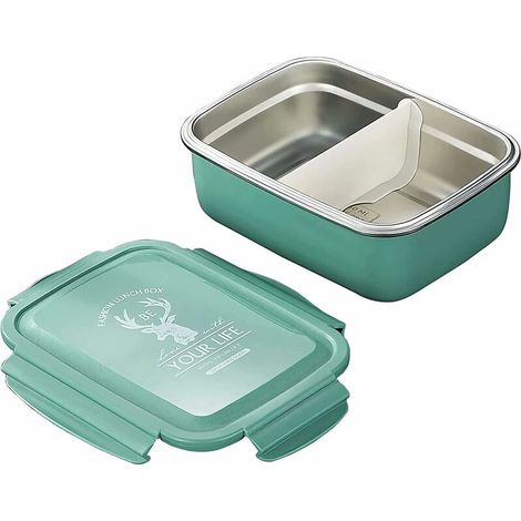 Boîte à lunch en acier inoxydable imperméable carré - (850ml) verte