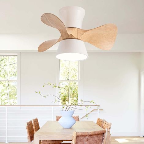 Ventilateur de plafond 55cm avec lumière et télécommande, Ventilateur de plafond LED à intensité variable, 6 vitesses, minuterie, 3 lames