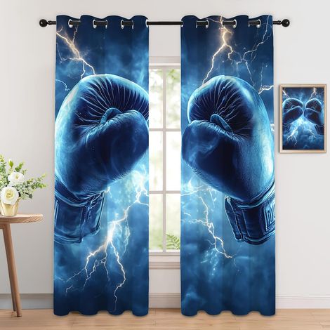 Rideau Occultant Boxe - Décoration Boxe, Rideau Thermique Motif Sport Jeu Cool, Lot de 2 Rideaux Opaque à Oeillets pour Fenetre Chambre Salon Chambre Enfant, 140x160 cm (LxH) - 2x L 140 X H 160 cm (1/5)