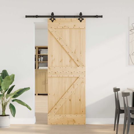 Puerta Corredera Natural y negro 70 x 210 cm (152,5 cm)