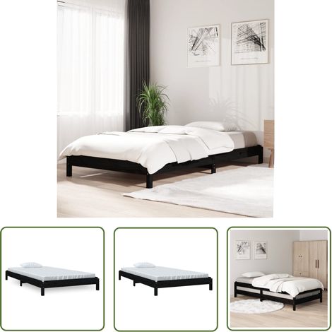 Maison Exclusive Stapelbett Schwarz 90x200 cm Massivholz Kiefer (1/5)