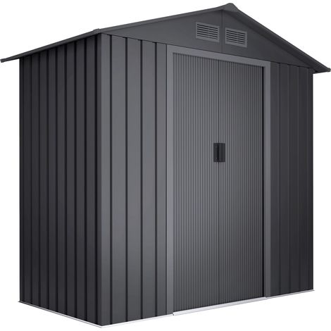 Wasabi Caseta Metálica de Jardín 2,57m2 Light Anthracite – 4 Rejillas Anticondensación – Antracita - Puerta Corredera Doble – Techo a Dos Aguas – 196x131x196cm (1/5)