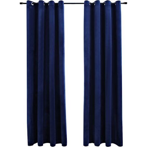 Rideaux occultants et anneaux de suspension, ensemble 2 pièces, velours bleu foncé, 140 x 175 cm (1/5)
