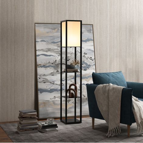 Lampada da terra con ripiani E27 40 W, nero, 26 x 26 x 160 cm HAVRYA (1/5)